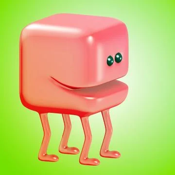 Cute smiling cube on legs. 3D illustration. Stock Illustration