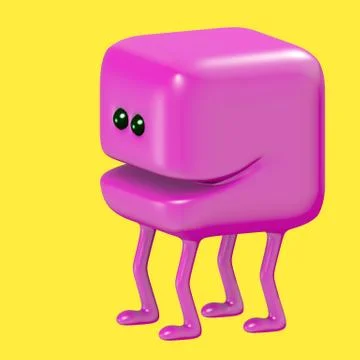 Cute smiling cube on legs. 3D illustration. Stock Illustration