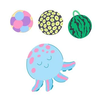 Cute smiling deep sea creature finding inner peace Stock Illustration
