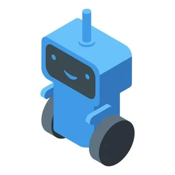 Cute smiling delivery robot moving on wheels, isometric projection Stock Illustration