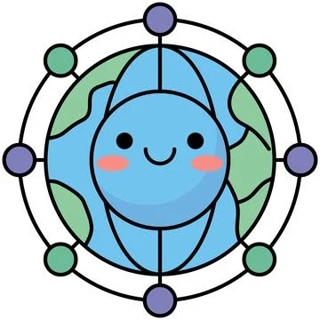 Cute smiling earth globe character with global network nodes Stockillustratie