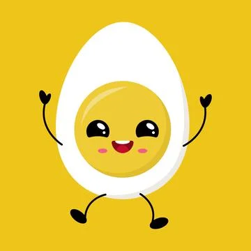 Cute smiling egg character on yellow background Stock-Illustration