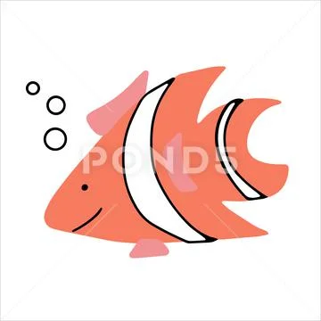 Cute smiling fish with face baby icon hand drawn in doodle style: Royalty  Free #185478138