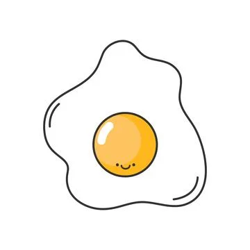 Cute smiling fried egg line icon isolated on white background. Healthy food Stock Illustration