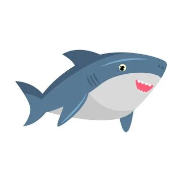 Cute smiling friendly blue shark with sharp teeth. Vector illustration isolated Stock Illustration