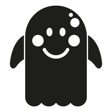 Cute smiling ghost cartoon character black white Stock Illustration