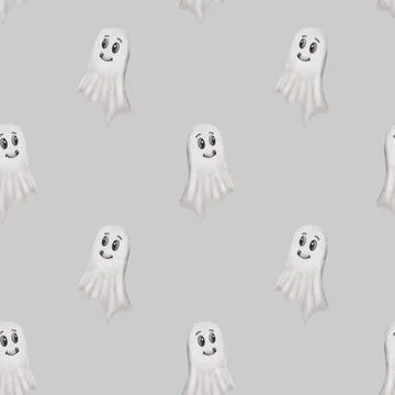 Cute smiling ghost pattern for Halloween decorations and crafts in cheerful.. Illustrazione stock