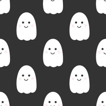 Cute smiling ghosts seamless pattern. Halloween vector illustration. Illustrazione stock