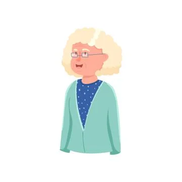 Cute smiling granny avatar with white hair and eyeglasses Stock Illustration