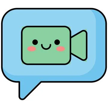 Cute smiling green video camera character in a blue chat bubble Illustrazione stock
