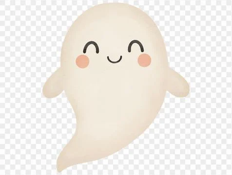 Cute smiling kawaii ghost spooky cartoon Halloween watercolor illustration .. Stock Illustration