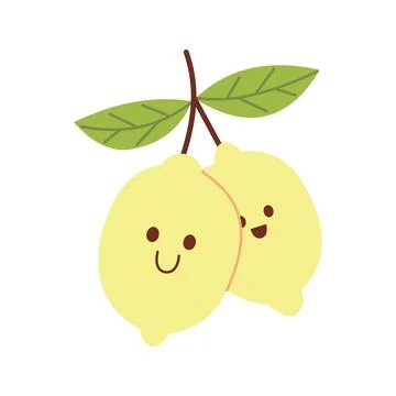 Cute Smiling Lemon Pair Hand Drawn Illustration Stock Illustration