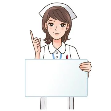 A cute smiling nurse pointing to a blank board - copyspace Stock Illustration
