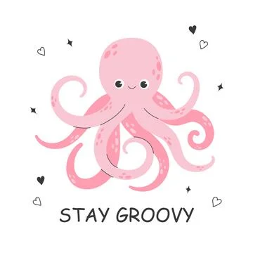 Cute smiling octopus with doodle elements Stock Illustration
