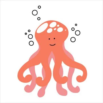 Cute smiling octopus hand drawn in doodle style 스톡 일러스트