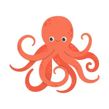 Cute smiling octopus isolated on white background. Stock Illustration