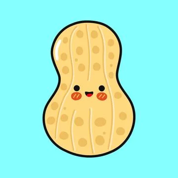 Cute smiling peanut character feeling happy Stock Illustration