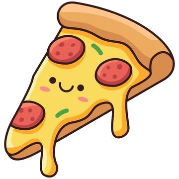 Cute smiling pepperoni pizza slice character with melting cheese Stock Illustration