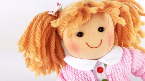 Cute smiling pretty rag doll portrait closeup on white Stock-Footage 122337992