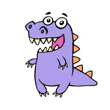 Cute smiling purple dinosaur. Vector illustration. Stock Illustration
