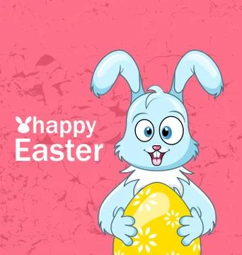 Cute Smiling Rabbit with Egg for Happy Easter, Comic Bunny, Celebration Stock Illustration