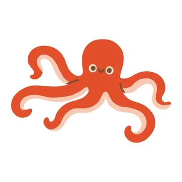 Cute smiling red octopus character vector illustration with long tentacles Stock Illustration