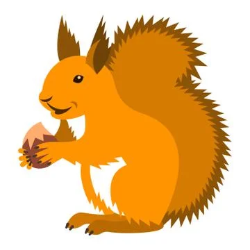Cute smiling red squirrel with nut cartoon 스톡 일러스트