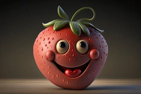 Cute smiling red strawberries on the table Stock Illustration
