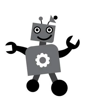 Cute smiling robot character isolated on white background, simple cartoon r.. Illustrazione stock