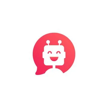Cute smiling robot in red speech bubble Stock Illustration