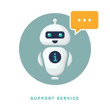 A cute smiling robot talking to a chat bot. Vector linear illustration icon Stock Illustration