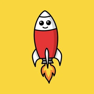 Cute Smiling Rocket Launch Cartoon Space Adventure Illustration Stock Illustration