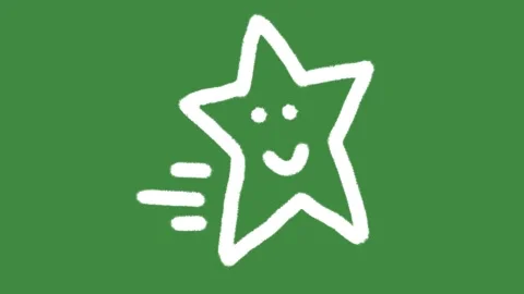 Cute smiling shooting star character hand-drawn cartoon graphic chalk outline Stock Footage 337114445
