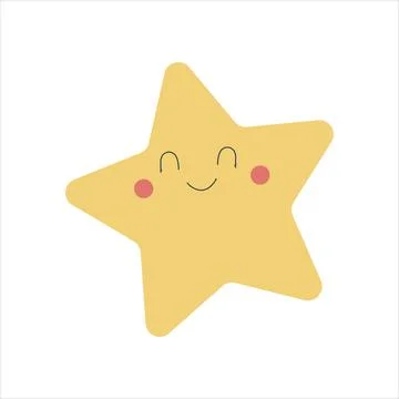 Cute smiling star in flat design. Positive illustration of sleeping star with Stock Illustration