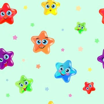Cute smiling stars pattern. Vector background for baby and kids design. Stock Illustration