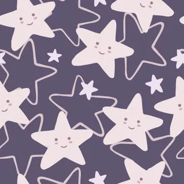 Cute smiling stars seamless pattern on pink background. Character star shapes 스톡 일러스트