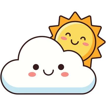 Cute smiling sun and cloud character for partly cloudy weather Stock Illustration