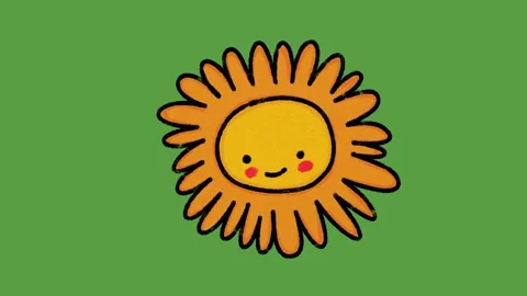 Cute Smiling Sun Face Hand Drawn 2D Animation on Green Screen Stock-Footage 329401179