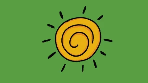 Cute Smiling Sun Face Hand Drawn 2D Animation on Green Screen Stock-Footage 329401180