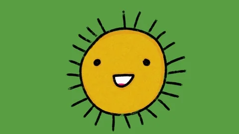 Cute Smiling Sun Face Hand Drawn 2D Animation on Green Screen Stock-Footage 329401182