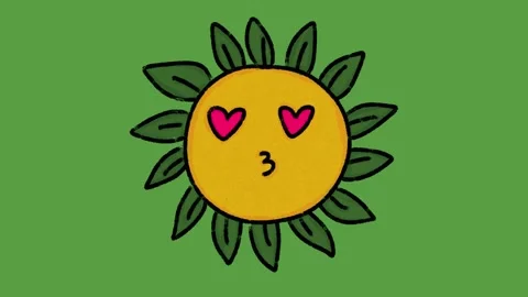 Cute Smiling Sun Face Hand Drawn 2D Animation on Green Screen Stock-Footage 329401185