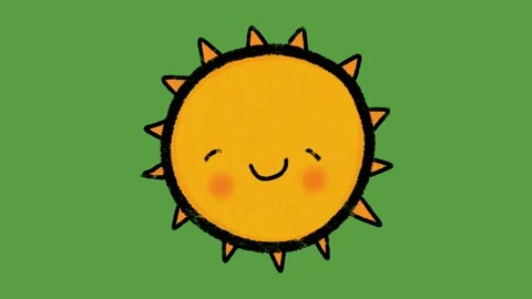 Cute Smiling Sun Face Hand Drawn 2D Animation on Green Screen Stock-Footage 329401187