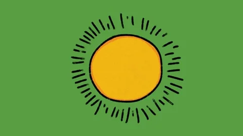 Cute Smiling Sun Face Hand Drawn 2D Animation on Green Screen Stock-Footage 329401192