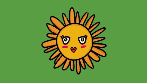 Cute Smiling Sun Face Hand Drawn 2D Animation on Green Screen Stock-Footage 329401193