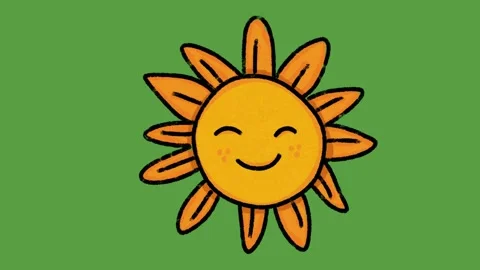 Cute Smiling Sun Face Hand Drawn 2D Animation on Green Screen Stock-Footage 329401194
