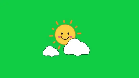 Cute smiling sun with rotating rays and drifting clouds weather loading Stock Footage 348279926