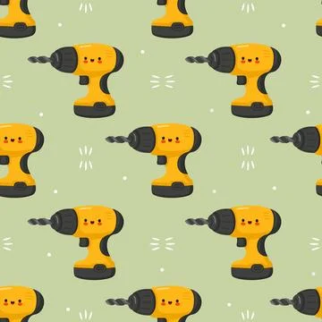 Cute smiling tool drills seamless pattern Stock Illustration
