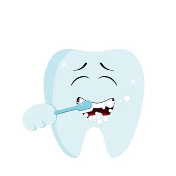 Cute smiling tooth cleaning himself with a toothbrush. Dental care concept Illustrazione stock