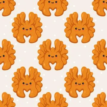 Cute smiling walnut character seamless pattern 스톡 일러스트