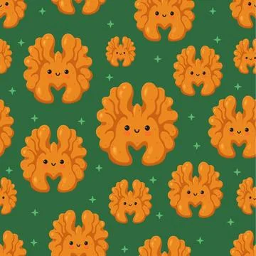 Cute smiling walnut characters seamless pattern background 스톡 일러스트